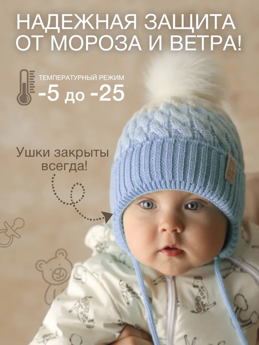 Шапка вязаная голубая